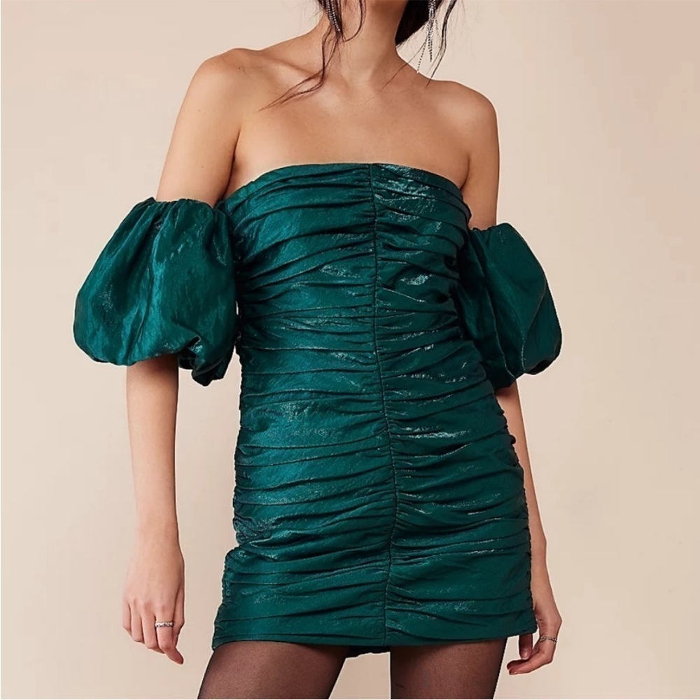 SHONA JOY x Free People Rosemary Green Ruched Miramare Mini Dress Size 4
